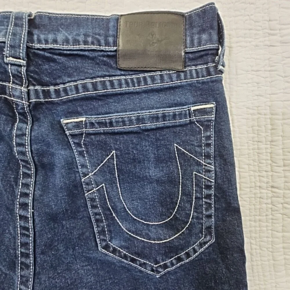 True Religion Marco Jeans Men's 34x28 Color Block Black Blue Tapered Stretch EUC